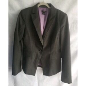 ann taylor women's suit jacket blazer size 4 dark‎ gray purple lining